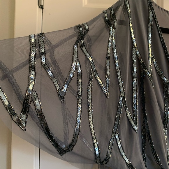 Adrianna Papell Studios Beaded Mesh A-Line Dress - Size 14 - Dusty Blue - NWT - Picture 6 of 10